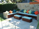 Outdoor Bench Seating with Mobile Ottomans